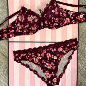 Victoria's Secret Dream Angels Floral Push Up Bra&Cheekini Panty Set 36B/L NWT